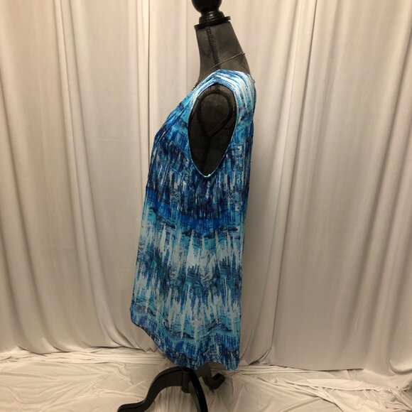 H by Halston Tunic Womens Size Large Blue Sleeveless Chiffon Overlay Summer Top - Picture 5 of 8